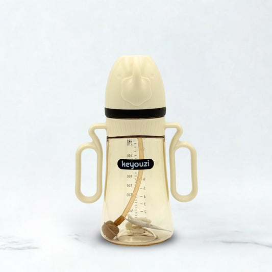 KEYOUZI Wide Neck Baby Plastic Feeder- White 300ml/10oz