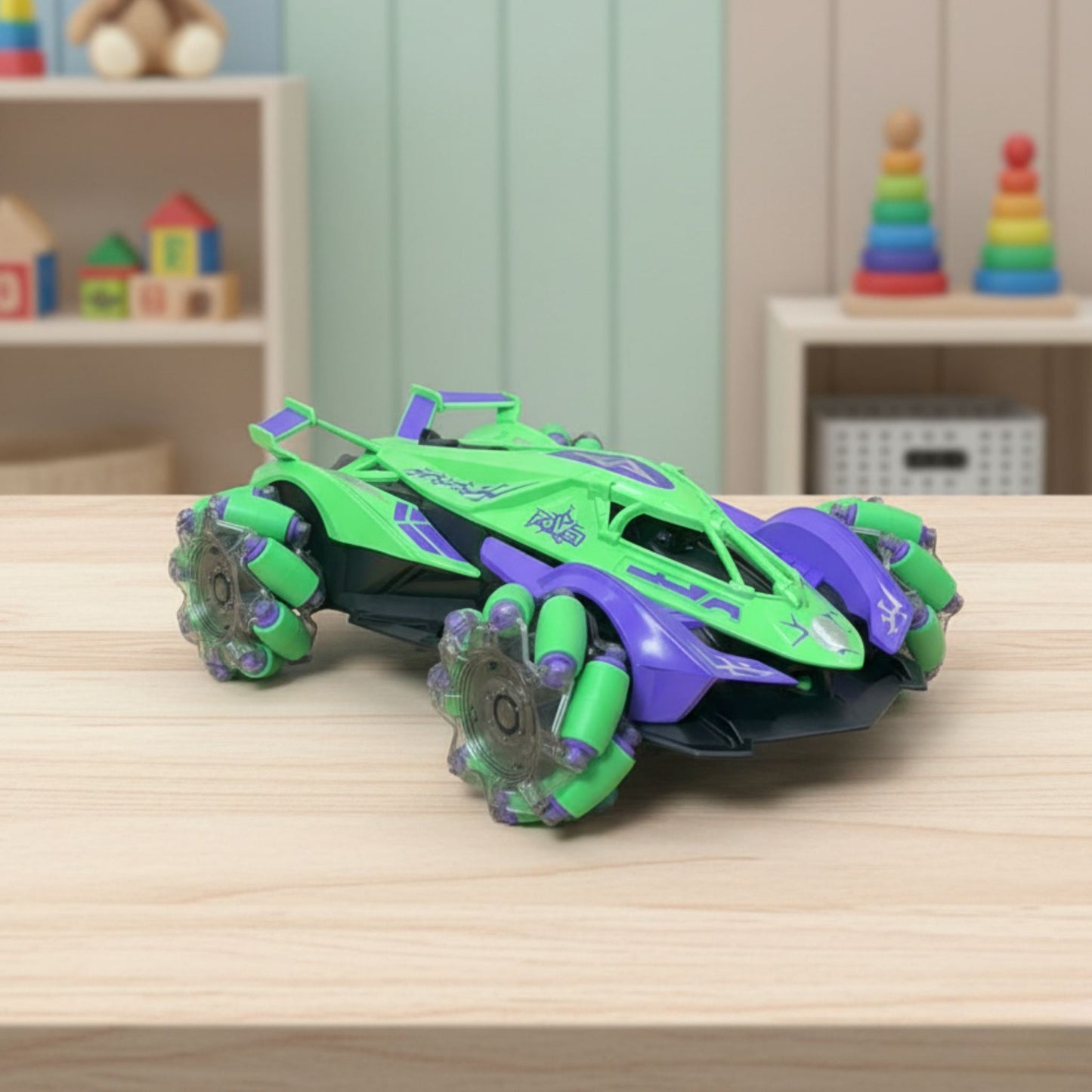 RC Spray Stunt Car – 360° Spins, Drifting & Dual Control with LED Lights